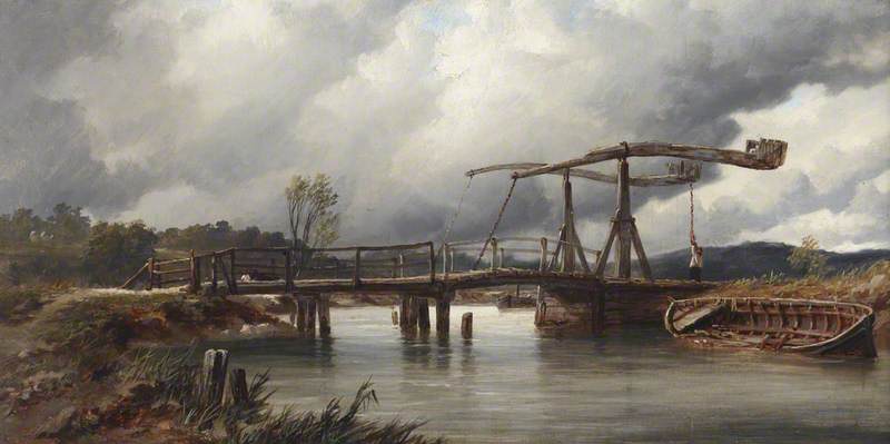 Wikioo.org - The Encyclopedia of Fine Arts - Painting, Artwork by Thomas Lound - A Swing Bridge on the River Ouse
