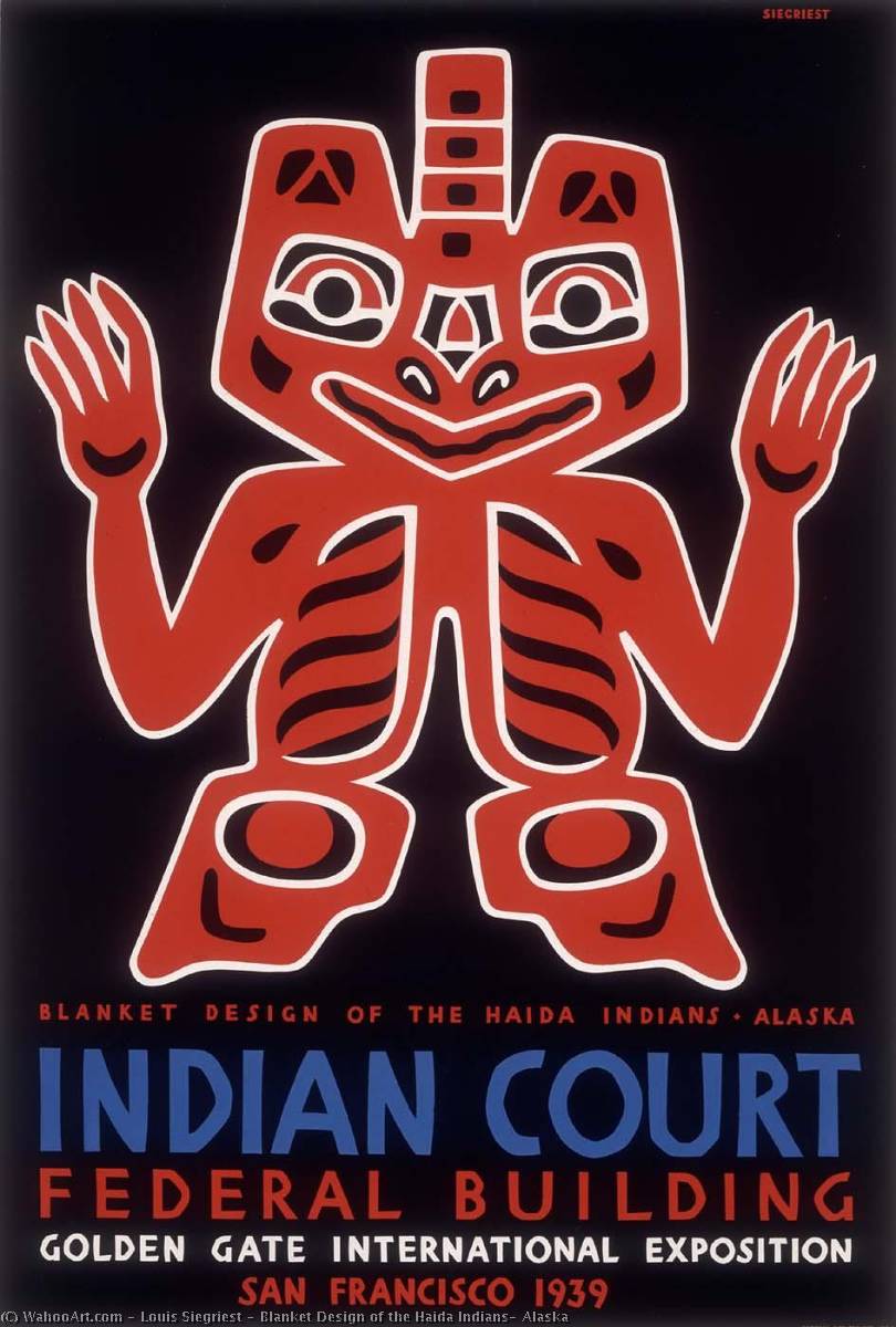 Wikioo.org – La Enciclopedia de las Bellas Artes - Pintura, Obras de arte de Louis Siegriest - Manta Diseño de el haida Indios , Alaska
