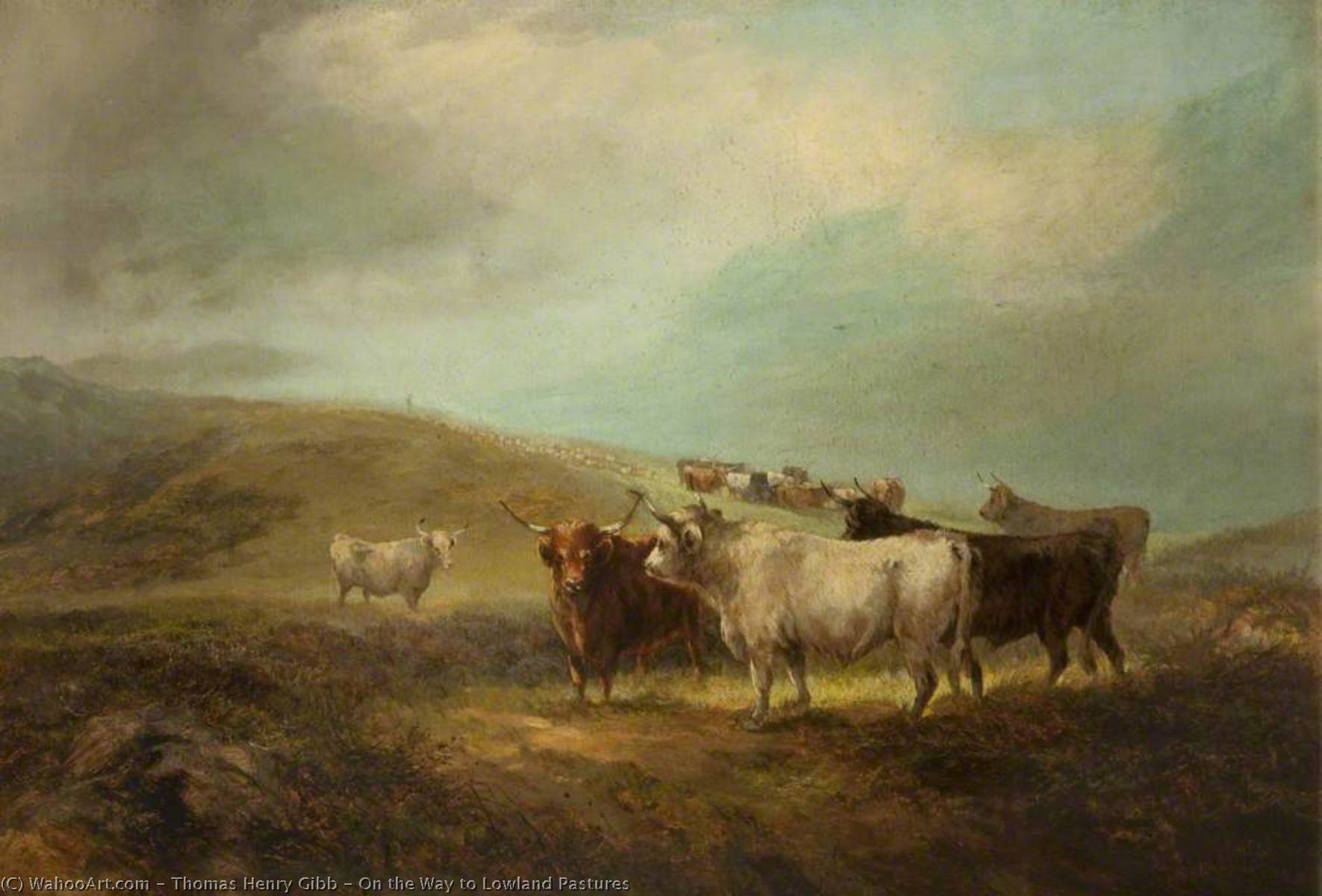 Wikioo.org - The Encyclopedia of Fine Arts - Painting, Artwork by Thomas Henry Gibb - On the Way to Lowland Pastures
