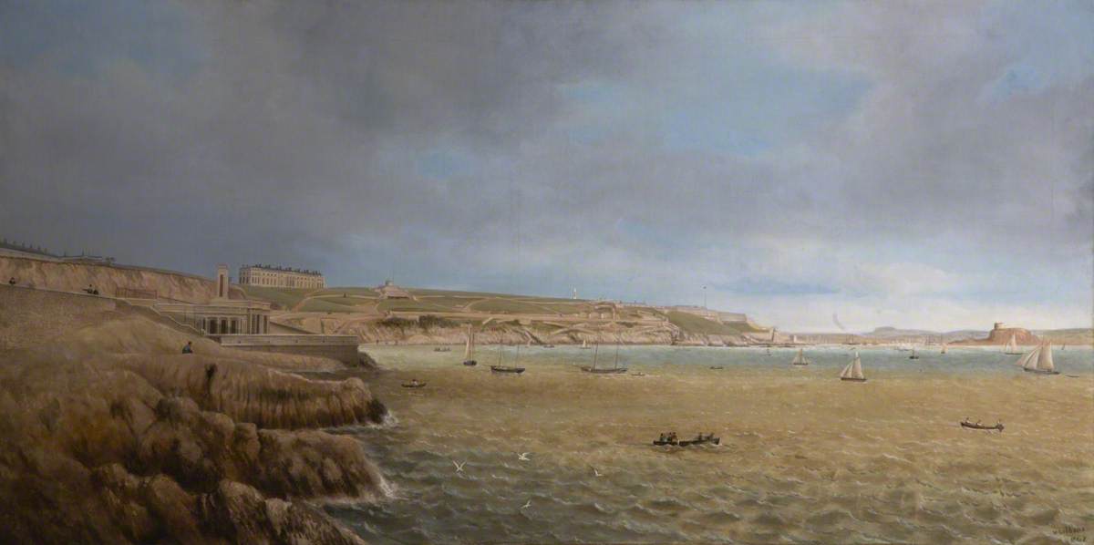 Wikioo.org - The Encyclopedia of Fine Arts - Painting, Artwork by William Gibbons - View of Plymouth Hoe and the Sound from West Hoe