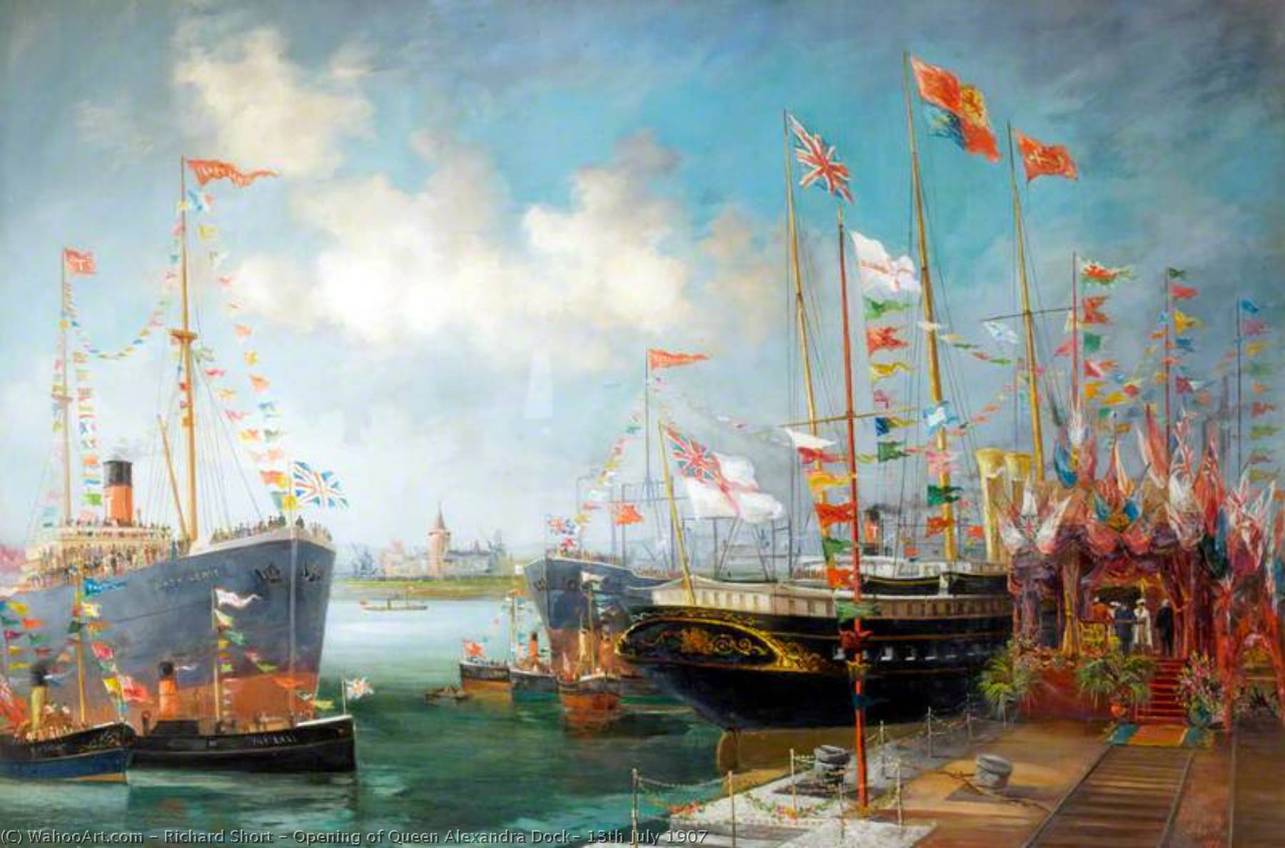 Wikioo.org - The Encyclopedia of Fine Arts - Painting, Artwork by Richard Short - Opening of Queen Alexandra Dock, 13th July 1907