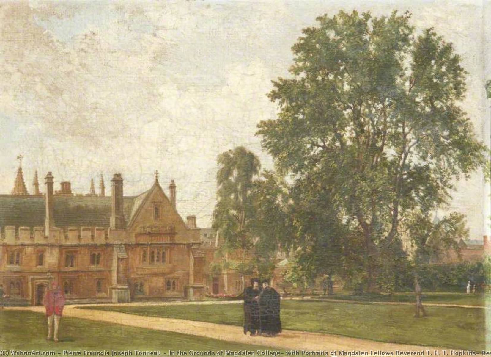 Wikioo.org - The Encyclopedia of Fine Arts - Painting, Artwork by Pierre François Joseph Tonneau - In the Grounds of Magdalen College, with Portraits of Magdalen Fellows Reverend T. H. T. Hopkins, Reverend H. R. Bramley, Reverend J. Rigaud and Reverend H. F. Garnsey