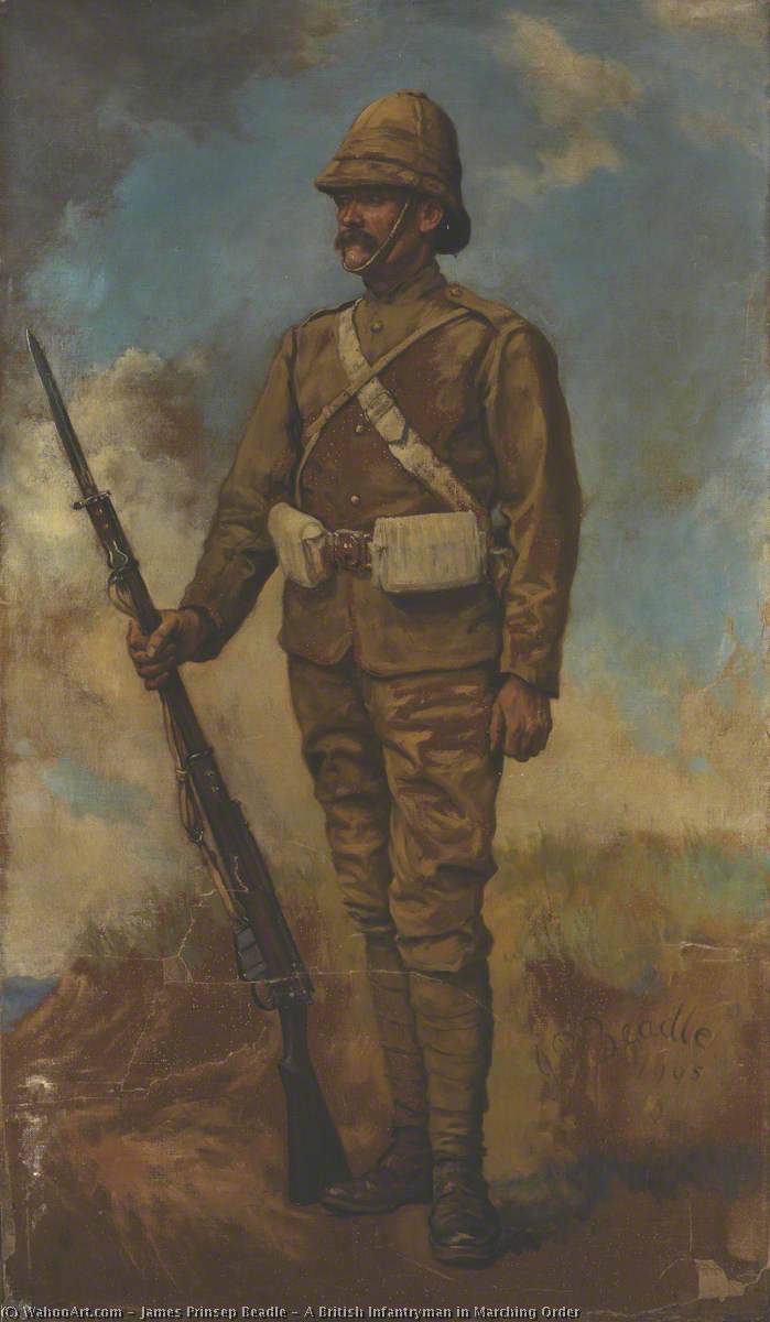 Wikioo.org - The Encyclopedia of Fine Arts - Painting, Artwork by James Prinsep Beadle - A British Infantryman in Marching Order