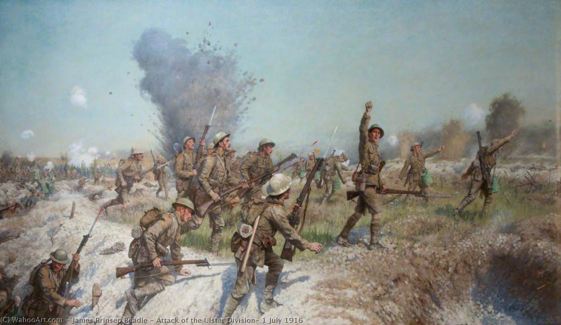 Wikioo.org - The Encyclopedia of Fine Arts - Painting, Artwork by James Prinsep Beadle - Attack of the Ulster Division, 1 July 1916