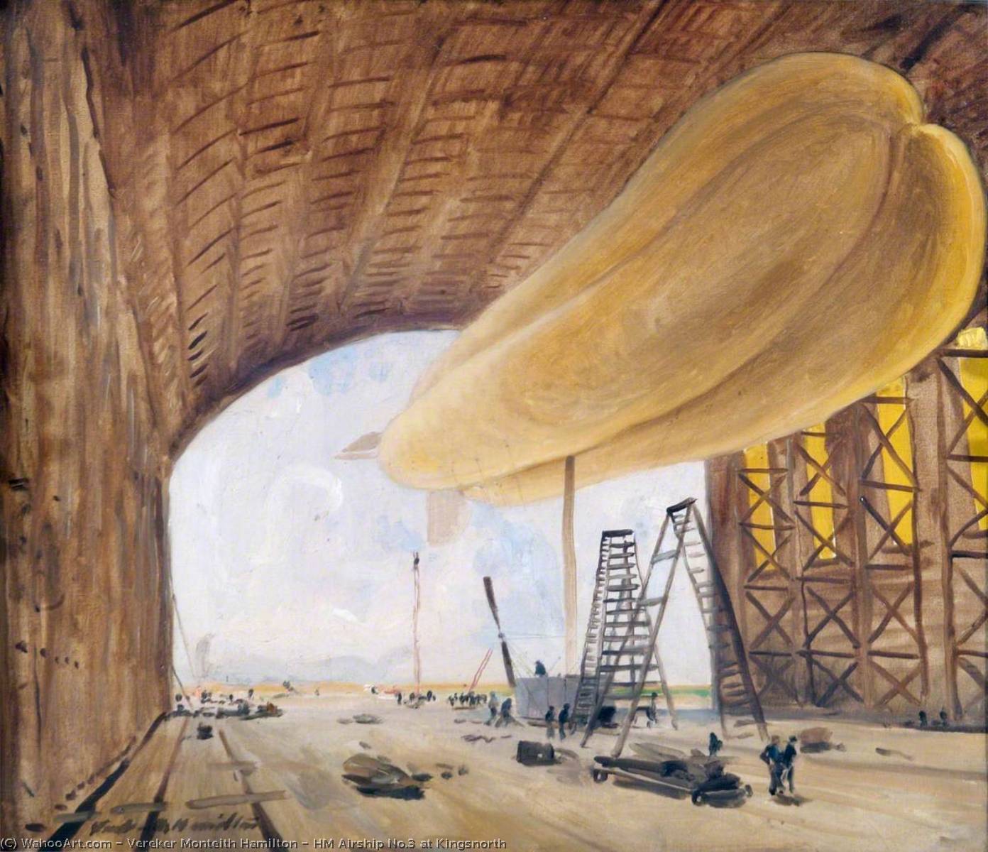 Wikioo.org - The Encyclopedia of Fine Arts - Painting, Artwork by Vereker Monteith Hamilton - HM Airship No.3 at Kingsnorth
