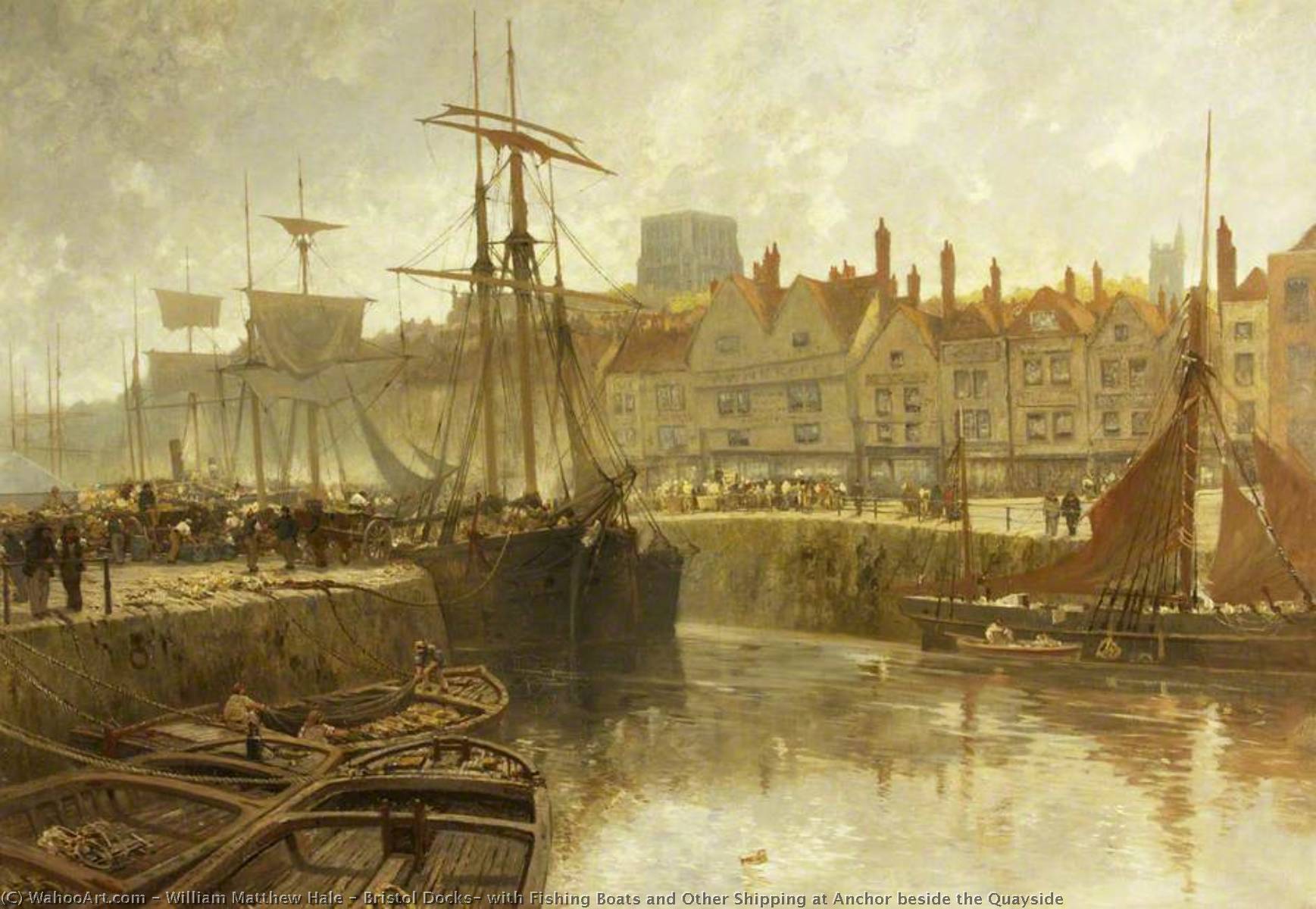 Wikioo.org - The Encyclopedia of Fine Arts - Painting, Artwork by William Matthew Hale - Bristol Docks, with Fishing Boats and Other Shipping at Anchor beside the Quayside