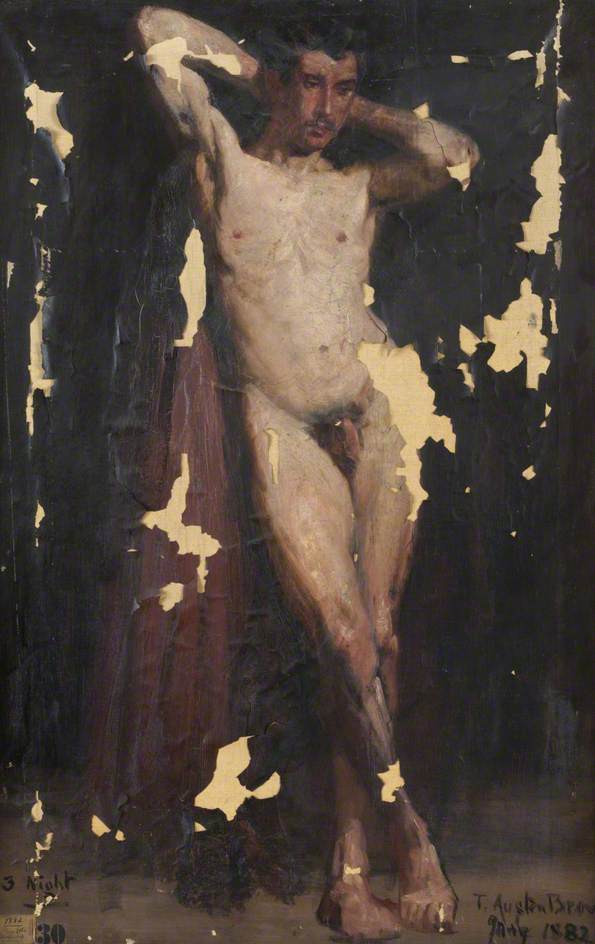 Wikioo.org - The Encyclopedia of Fine Arts - Painting, Artwork by Thomas Austen Brown - Male Nude with Hands Clasped behind Head