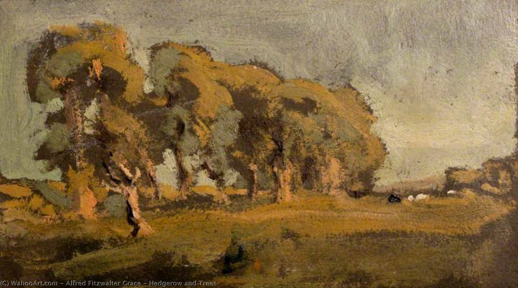 Wikioo.org - The Encyclopedia of Fine Arts - Painting, Artwork by Alfred Fitzwalter Grace - Hedgerow and Trees
