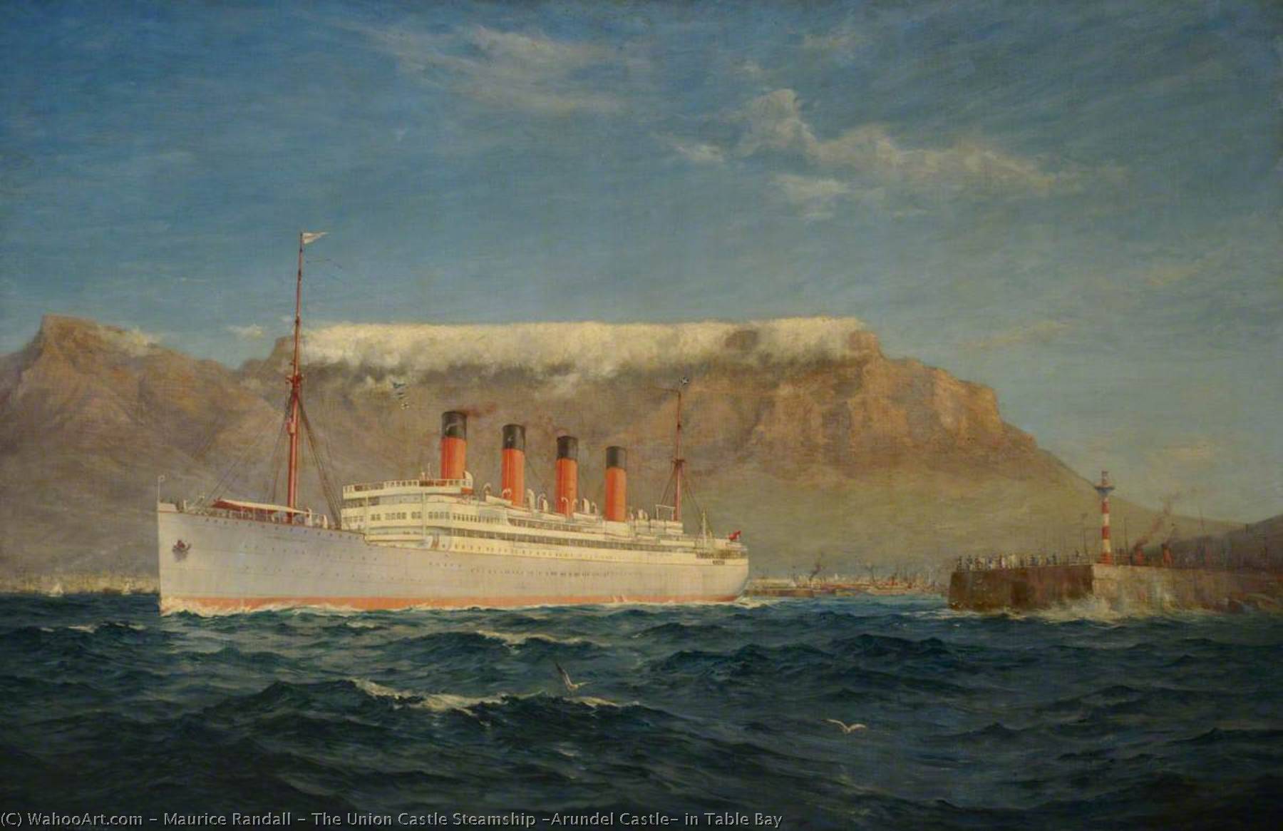Wikioo.org - The Encyclopedia of Fine Arts - Painting, Artwork by Maurice Randall - The Union Castle Steamship 'Arundel Castle' in Table Bay