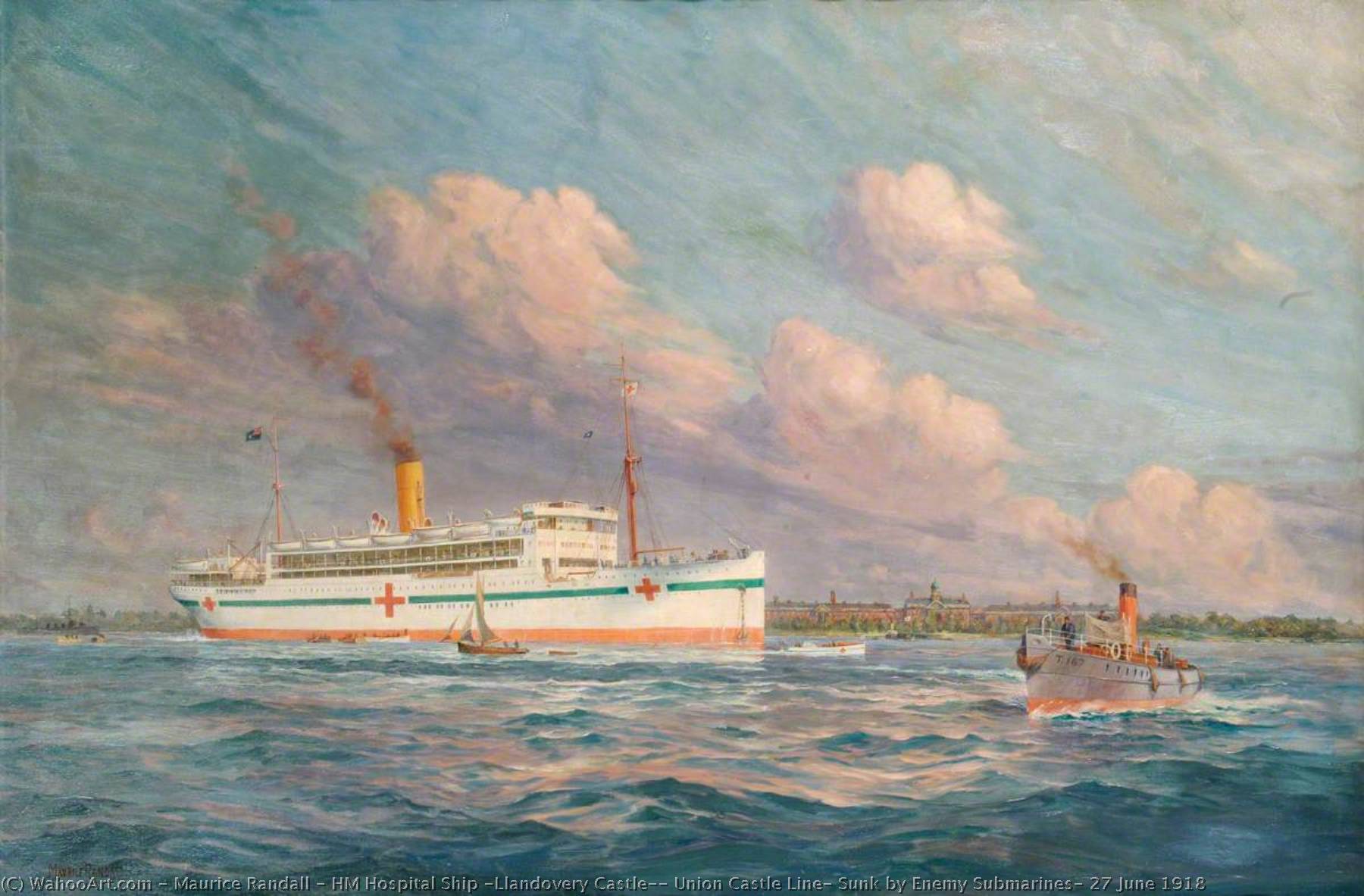 Wikioo.org - The Encyclopedia of Fine Arts - Painting, Artwork by Maurice Randall - HM Hospital Ship 'Llandovery Castle', Union Castle Line, Sunk by Enemy Submarines, 27 June 1918