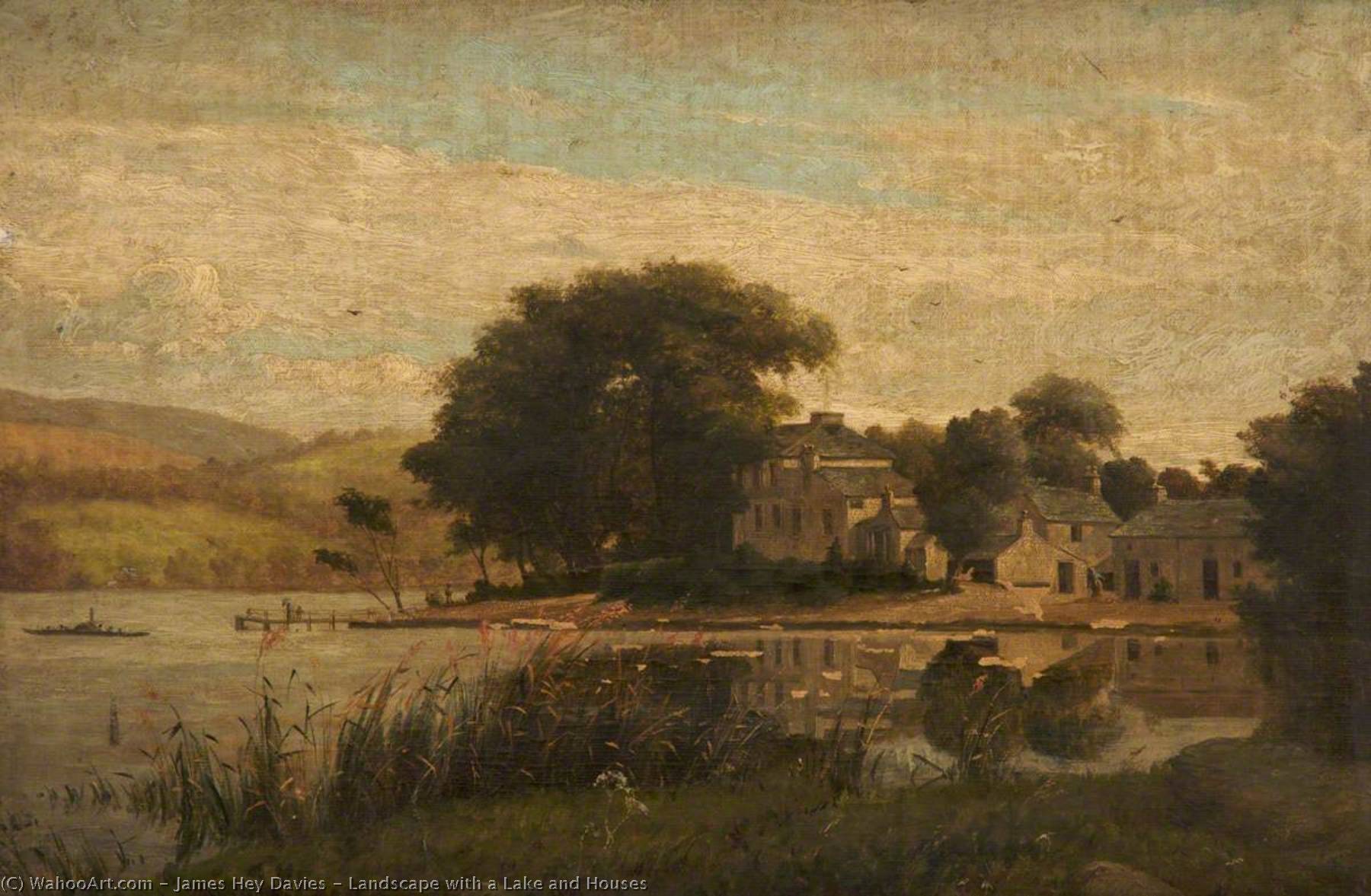 Wikioo.org - The Encyclopedia of Fine Arts - Painting, Artwork by James Hey Davies - Landscape with a Lake and Houses