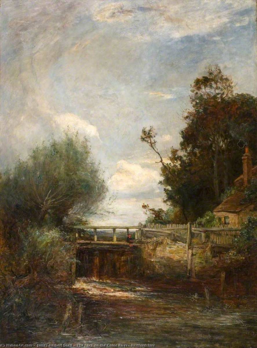 Wikioo.org - The Encyclopedia of Fine Arts - Painting, Artwork by James Herbert Snell - The Lock on the Colne River, Hertfordshire