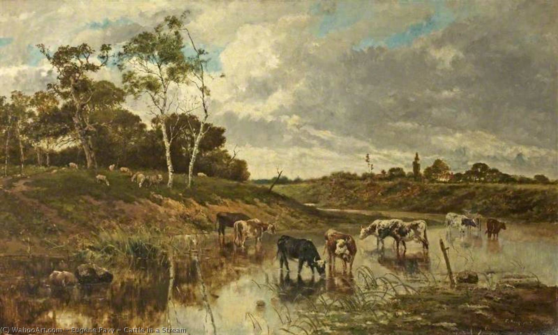 Wikioo.org - The Encyclopedia of Fine Arts - Painting, Artwork by Eugène Pavy - Cattle in a Stream