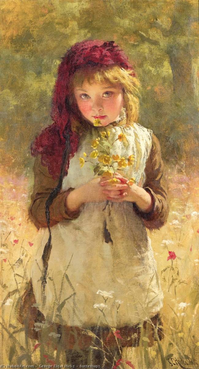 Wikioo.org - The Encyclopedia of Fine Arts - Painting, Artwork by George Elgar Hicks - buttercups