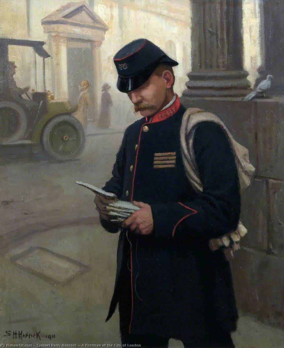 Wikioo.org - The Encyclopedia of Fine Arts - Painting, Artwork by Samuel Harry Hancock - A Postman of the City of London