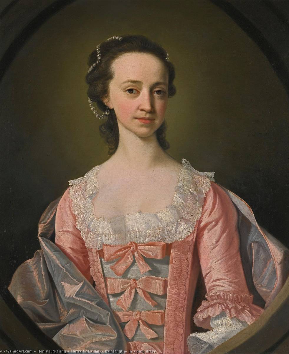 Wikioo.org - The Encyclopedia of Fine Arts - Painting, Artwork by Henry Pickering - Portrait of a lady, half length, in a pink dress