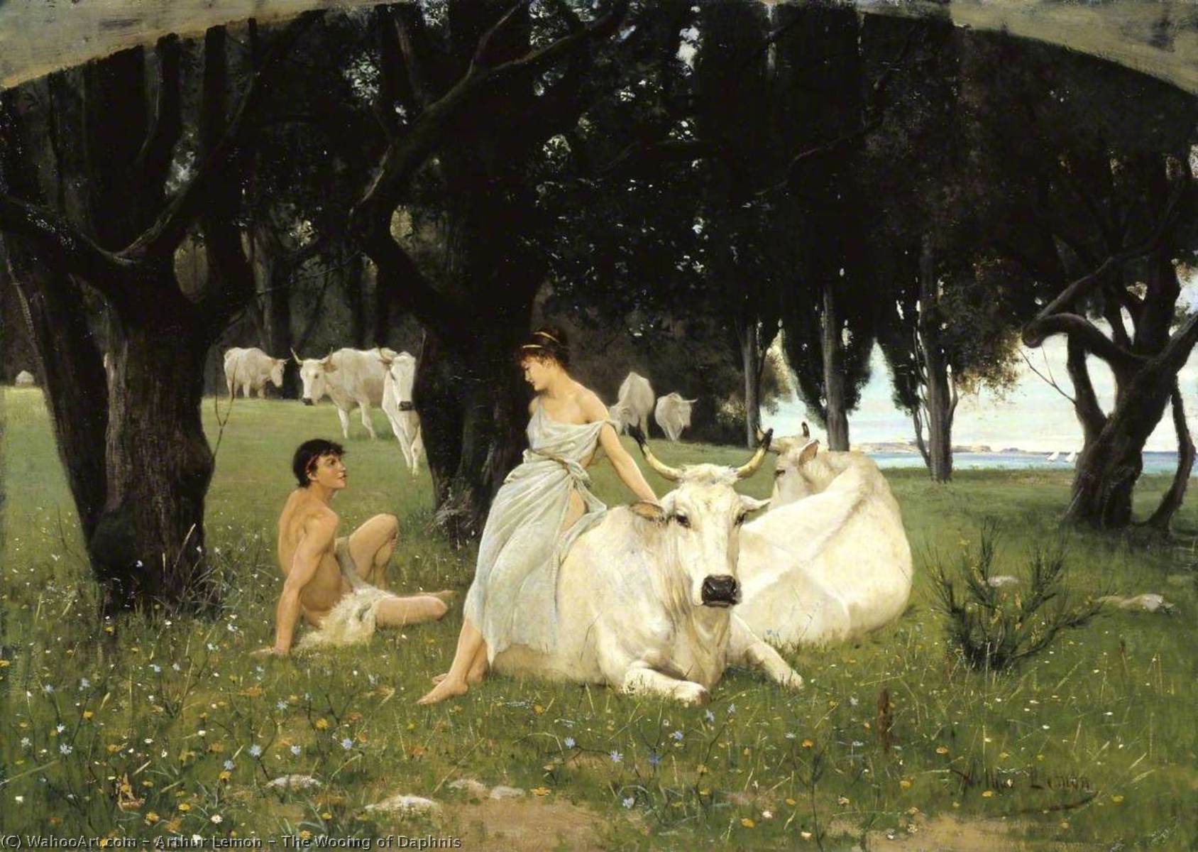 Wikioo.org - The Encyclopedia of Fine Arts - Painting, Artwork by Arthur Lemon - The Wooing of Daphnis