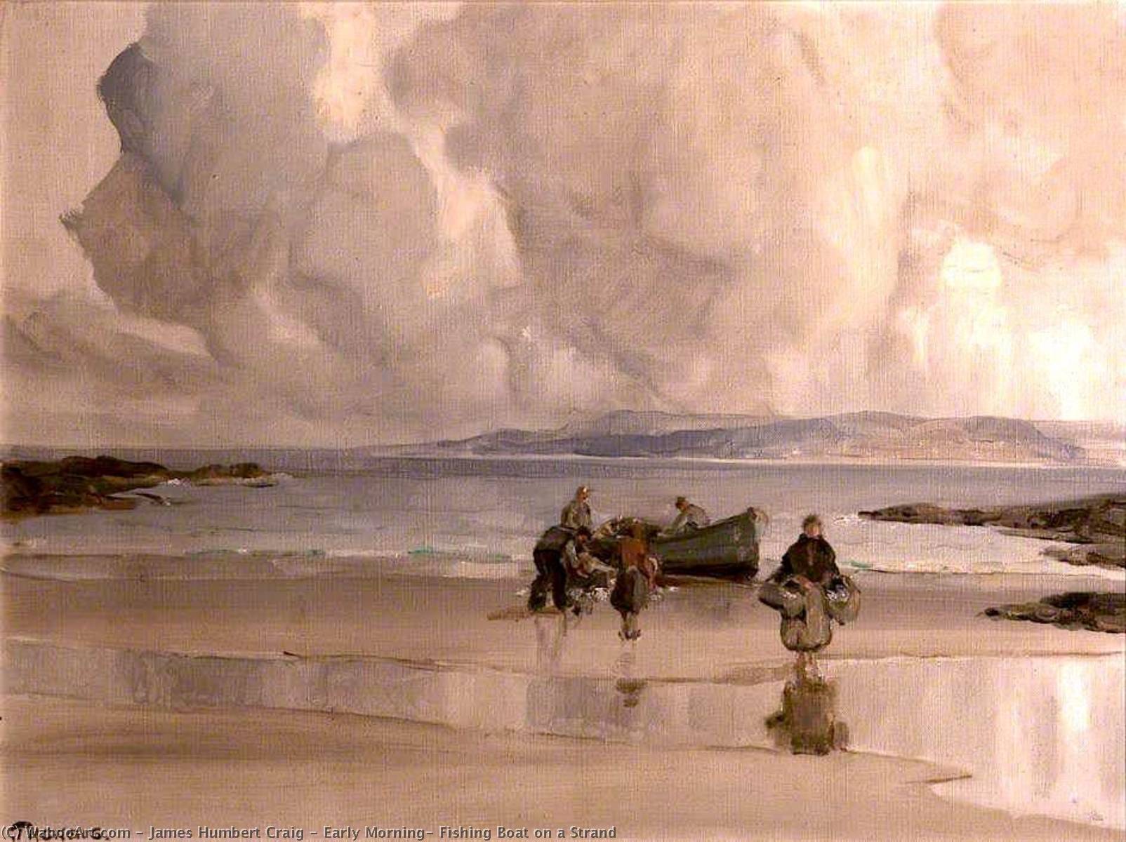 Wikioo.org - The Encyclopedia of Fine Arts - Painting, Artwork by James Humbert Craig - Early Morning, Fishing Boat on a Strand