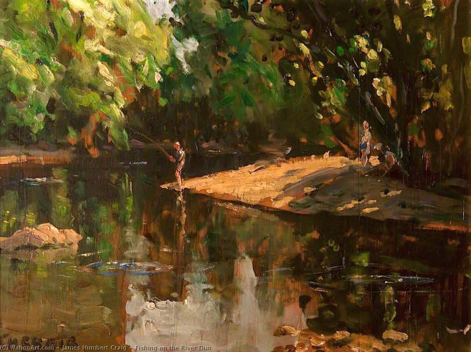 Wikioo.org - The Encyclopedia of Fine Arts - Painting, Artwork by James Humbert Craig - Fishing on the River Dun
