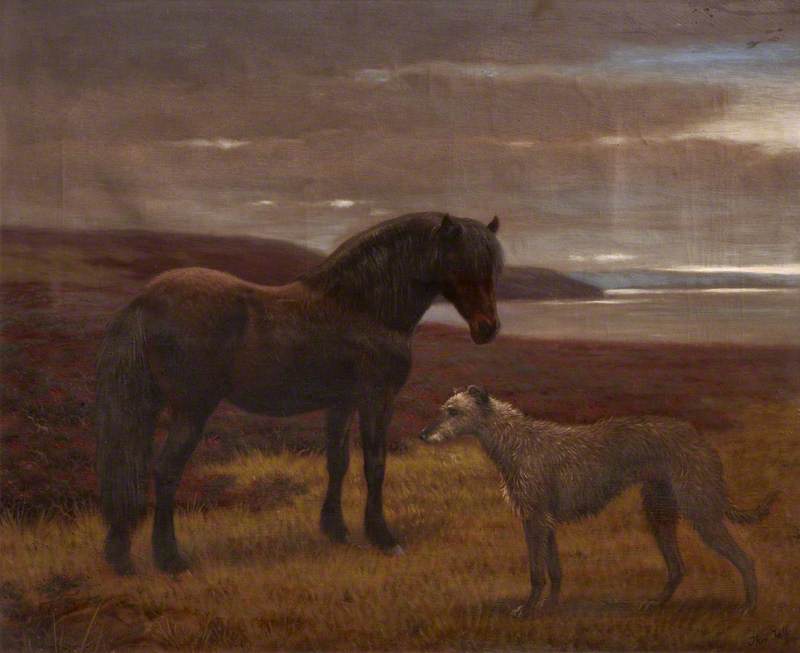 Wikioo.org - The Encyclopedia of Fine Arts - Painting, Artwork by Thomas Hall - 'Grouse' and 'Gyp', a Pony and Dog Standing by the Sea