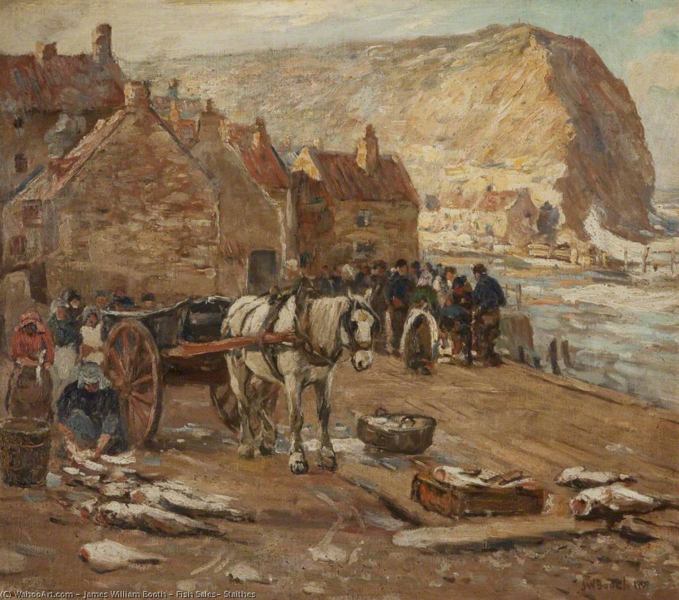 Wikioo.org - The Encyclopedia of Fine Arts - Painting, Artwork by James William Booth - Fish Sales, Staithes