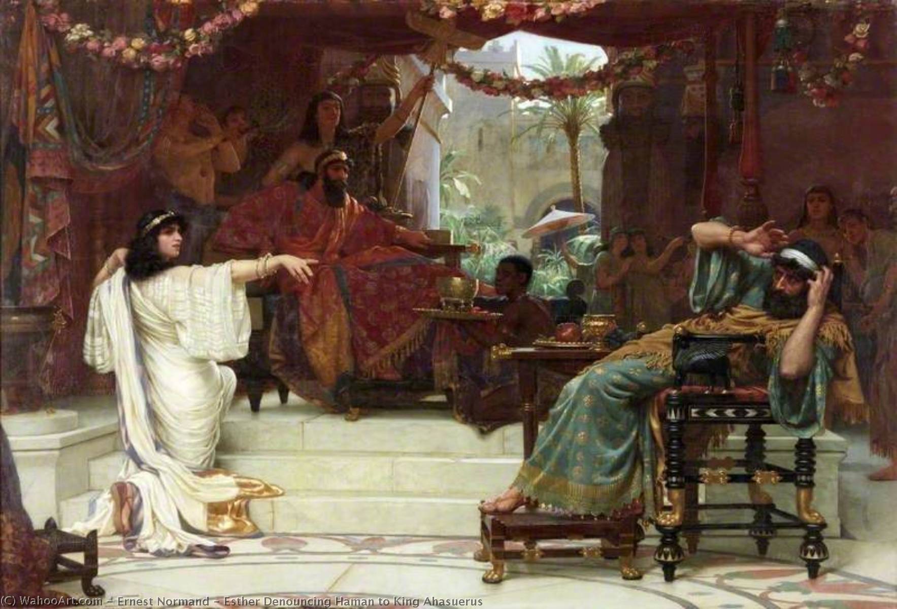 Wikioo.org - The Encyclopedia of Fine Arts - Painting, Artwork by Ernest Normand - Esther Denouncing Haman to King Ahasuerus