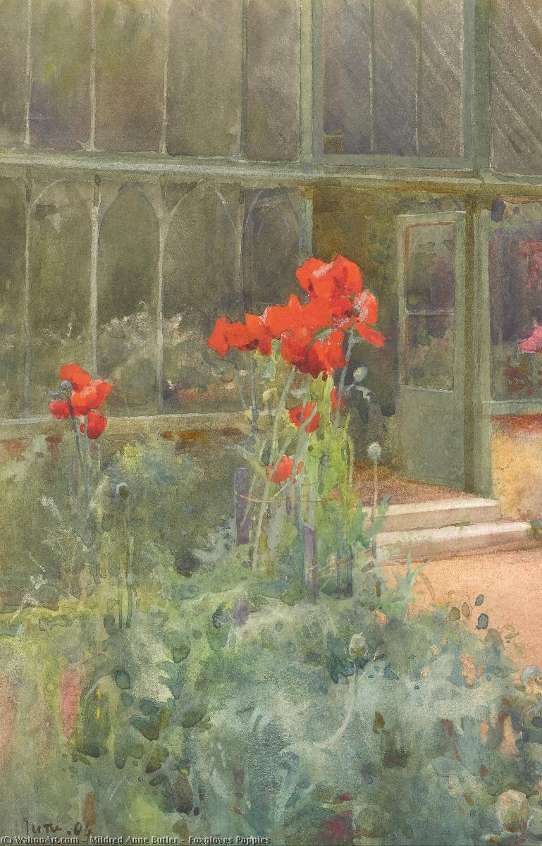 Wikioo.org - The Encyclopedia of Fine Arts - Painting, Artwork by Mildred Anne Butler - Foxgloves Poppies