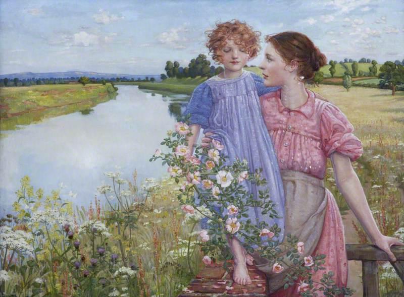 WikiOO.org – 美術百科全書 - 繪畫，作品 Mildred Anne Butler - 一个 母亲  和  孩子 由 河 , 与 野生 玫瑰