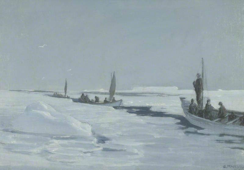 Wikioo.org - The Encyclopedia of Fine Arts - Painting, Artwork by George E Marston - Sailing towards Elephant Island through Open Pack Ice, Weddell Sea