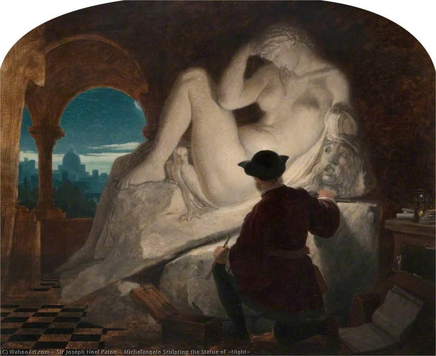 WikiOO.org - 百科事典 - 絵画、アートワーク Joseph Noel Paton - ミケランジェロ 彫刻 像 の 'Night'