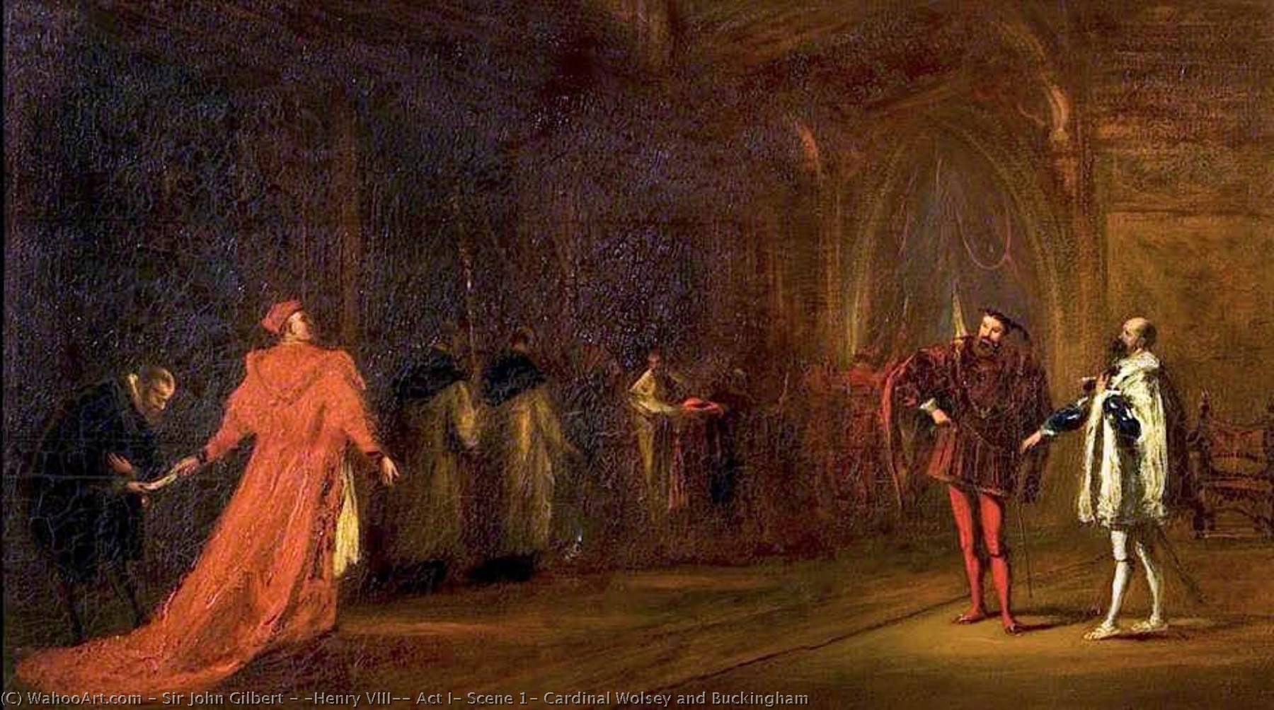 Wikioo.org - The Encyclopedia of Fine Arts - Painting, Artwork by John Gilbert - 'Henry VIII', Act I, Scene 1, Cardinal Wolsey and Buckingham
