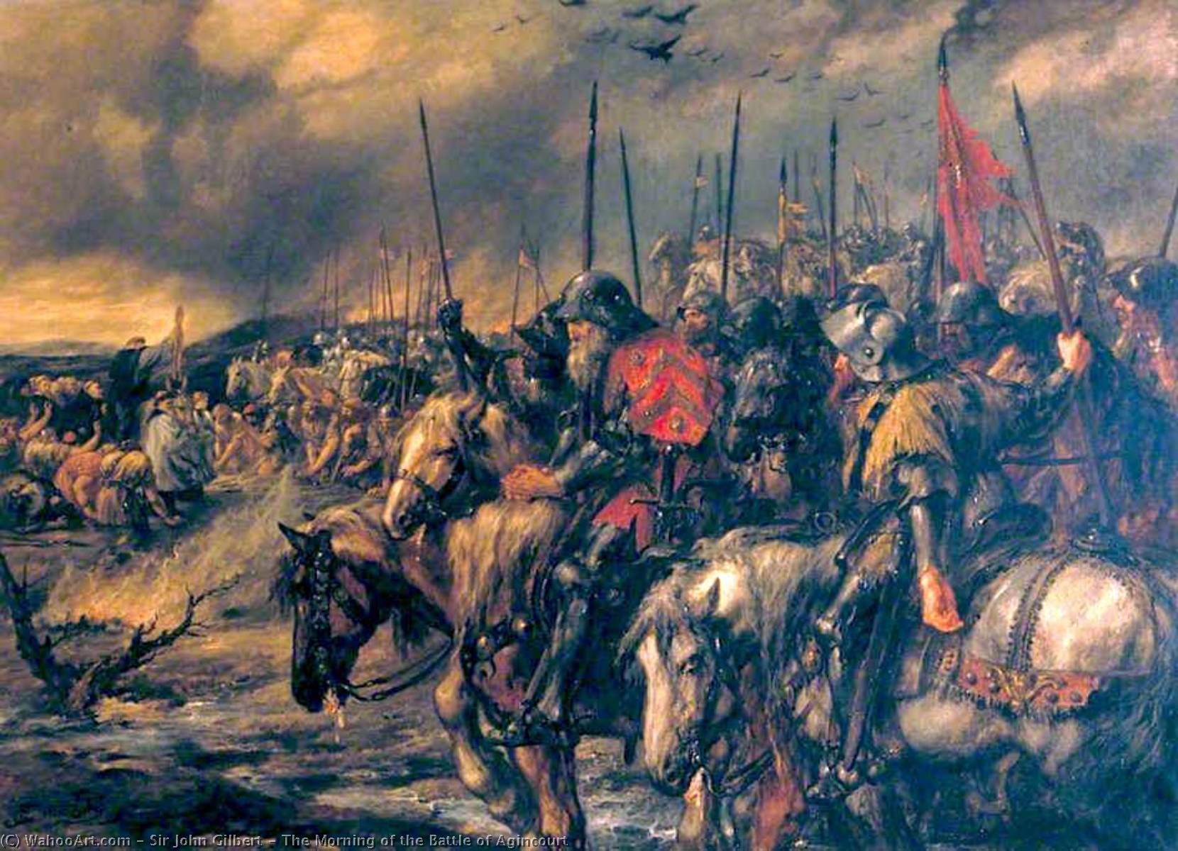 Wikioo.org – La Enciclopedia de las Bellas Artes - Pintura, Obras de arte de John Gilbert - el mañana de los Batalla de Agincourt