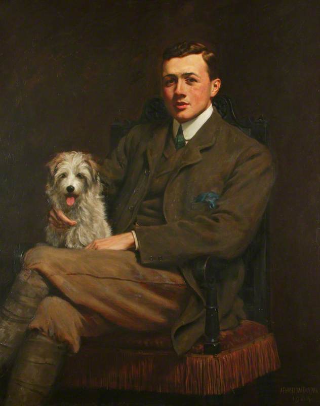 Wikioo.org - The Encyclopedia of Fine Arts - Painting, Artwork by John Frederick Harrison Dutton - Robert Henry Grenville Tatton (Young Man Seated with a Dog)