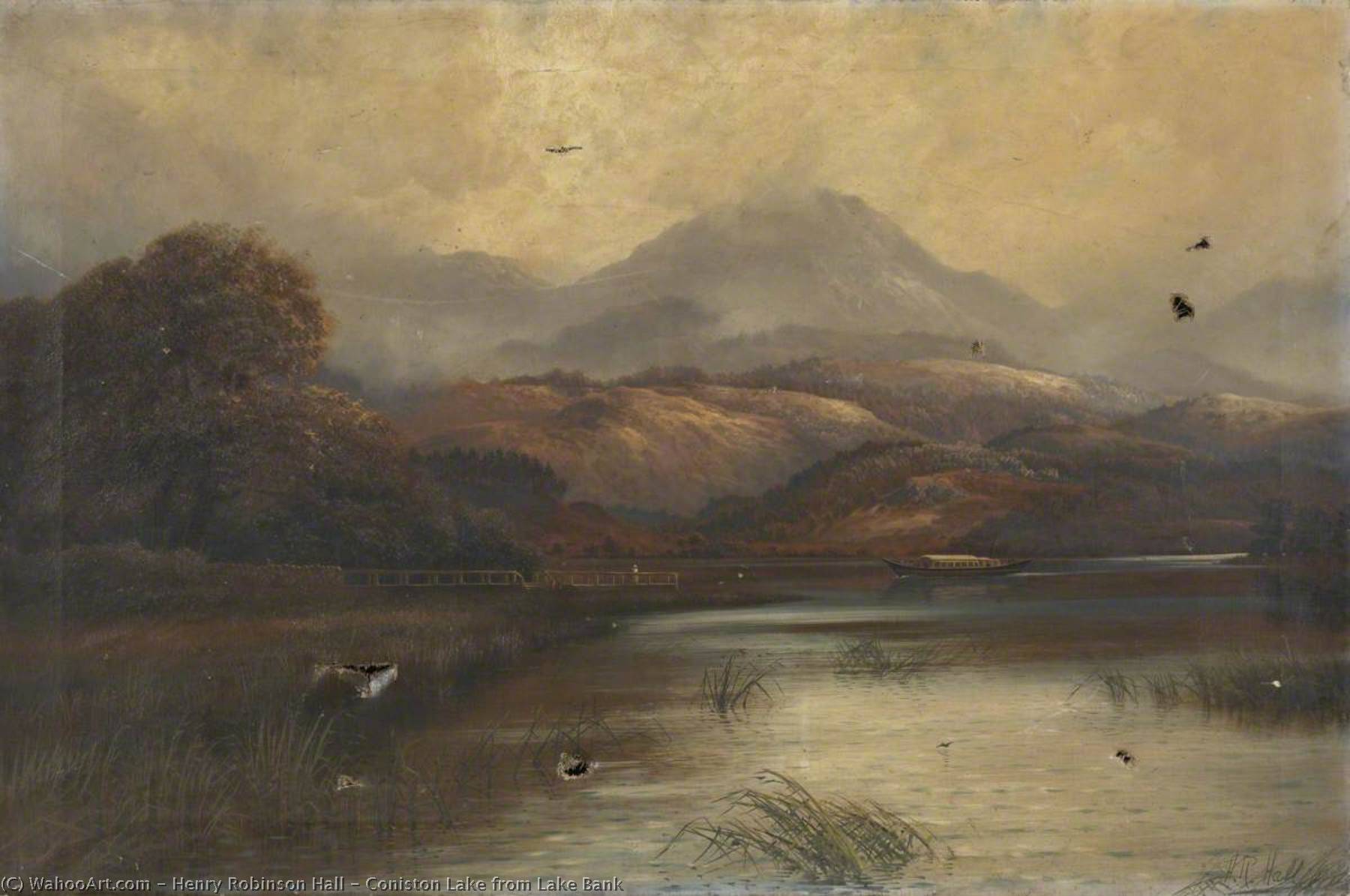 Wikioo.org - The Encyclopedia of Fine Arts - Painting, Artwork by Henry Robinson Hall - Coniston Lake from Lake Bank