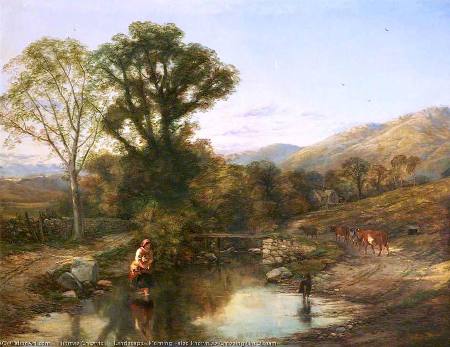Wikioo.org – La Enciclopedia de las Bellas Artes - Pintura, Obras de arte de Thomas Creswick - paisaje del Mañana  también  conocido  como  cruce  el  corriente