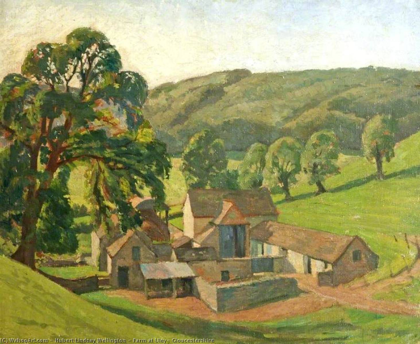 Wikioo.org - The Encyclopedia of Fine Arts - Painting, Artwork by Hubert Lindsay Wellington - Farm at Uley, Gloucestershire
