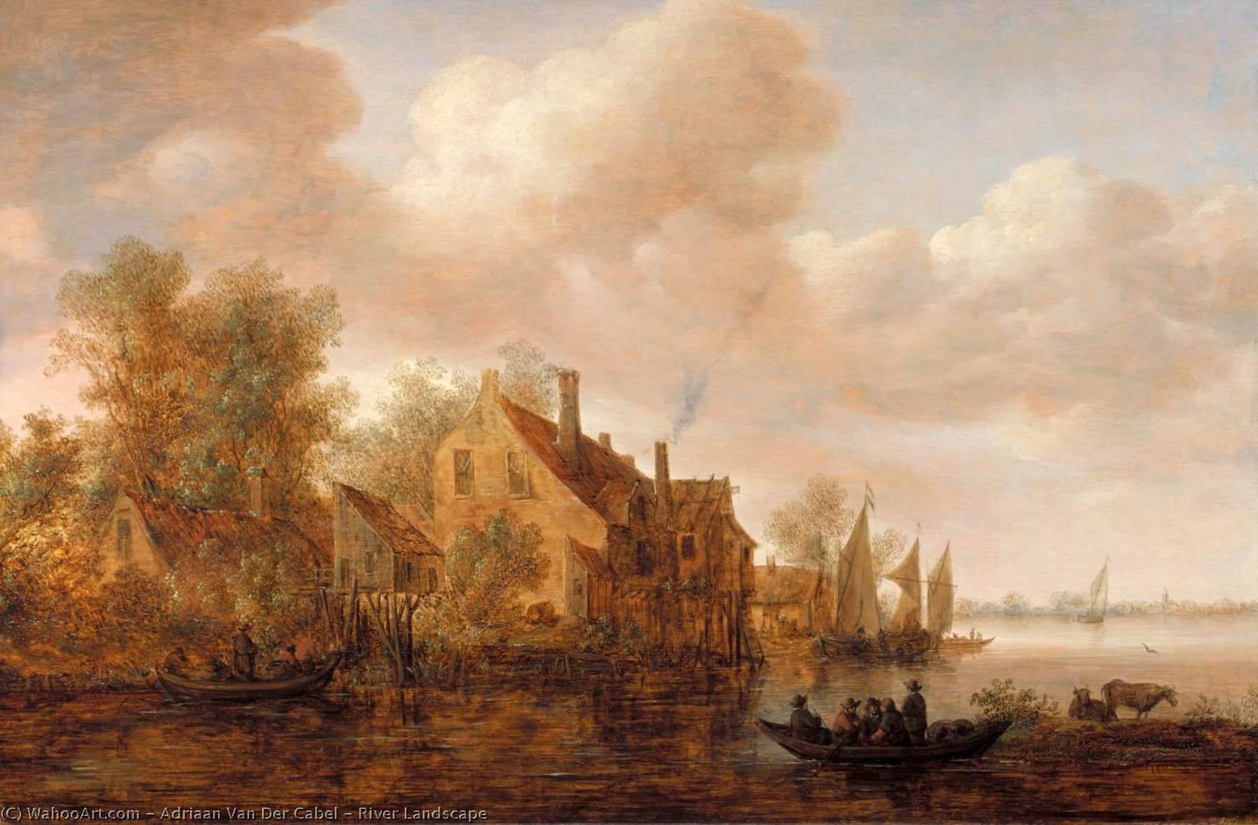 Wikioo.org - The Encyclopedia of Fine Arts - Painting, Artwork by Adriaan Van Der Cabel - River Landscape