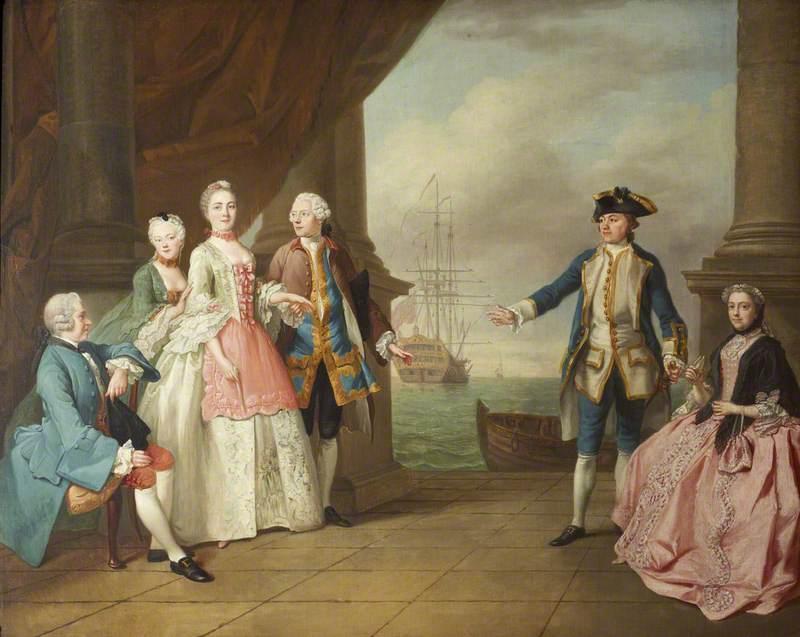 Wikioo.org - The Encyclopedia of Fine Arts - Painting, Artwork by Francis Hayman - The Hon. Mrs Constantine Phipps Being Led to Greet Her Brother Captain the Hon. Augustus Hervey