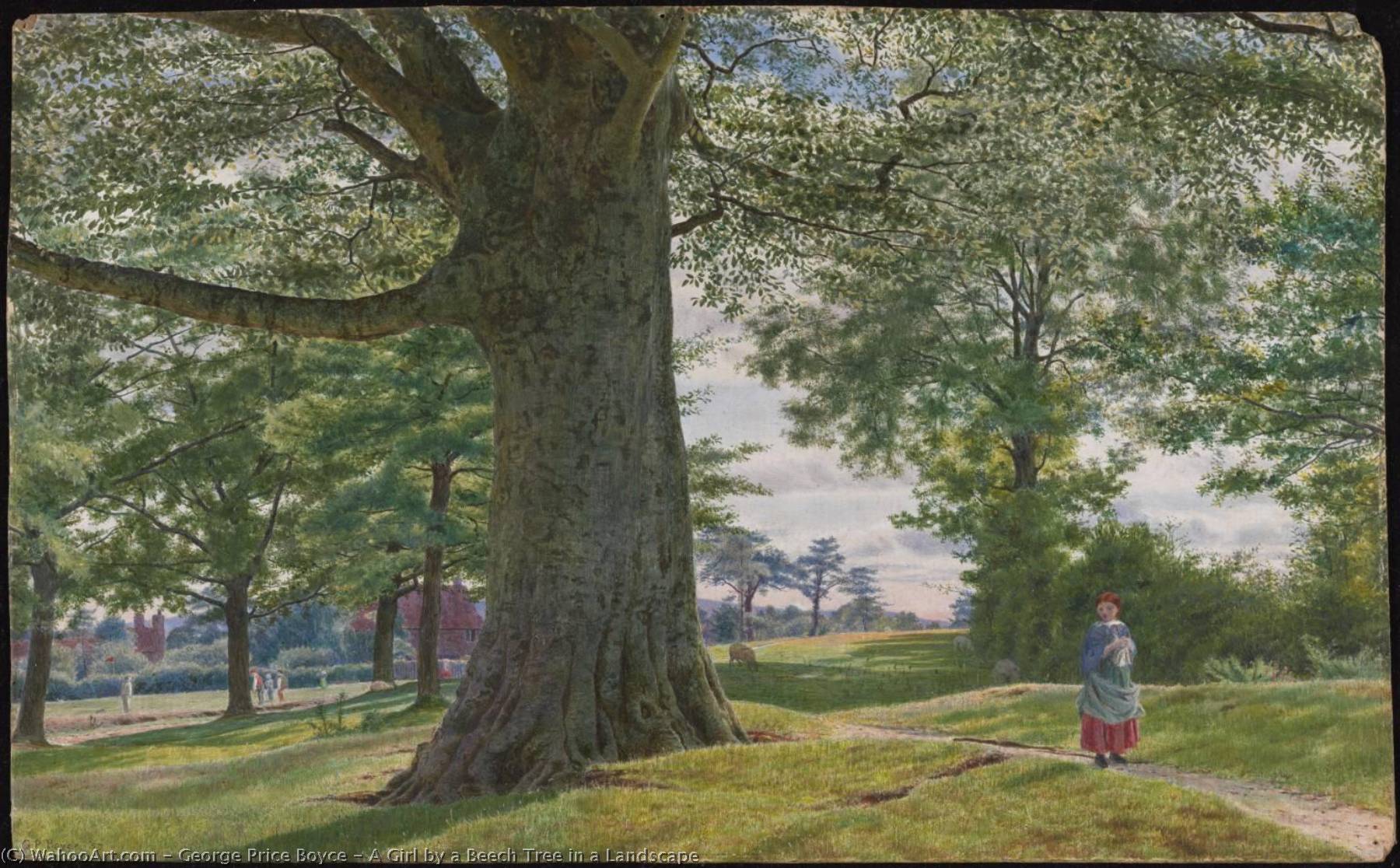 Wikioo.org - The Encyclopedia of Fine Arts - Painting, Artwork by George Price Boyce - A Girl by a Beech Tree in a Landscape