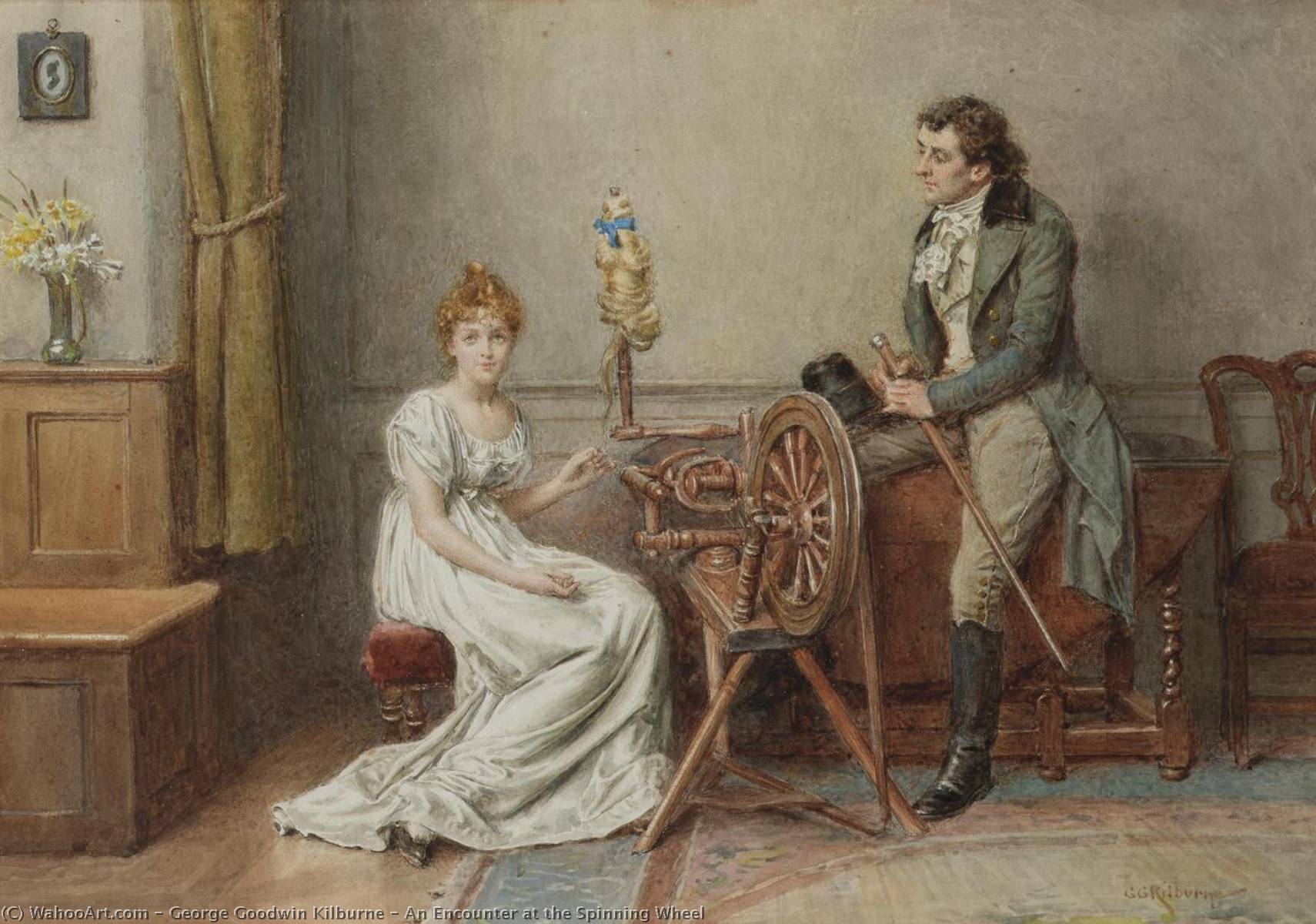 WikiOO.org - Encyclopedia of Fine Arts - Maleri, Artwork George Goodwin Kilburne - An Encounter at the Spinning Wheel