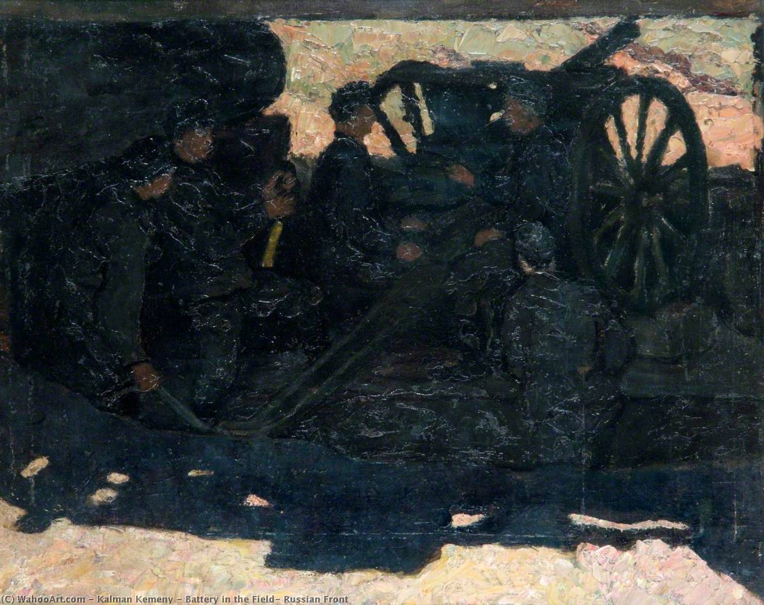 Wikioo.org - The Encyclopedia of Fine Arts - Painting, Artwork by Kalman Kemeny - Battery in the Field, Russian Front