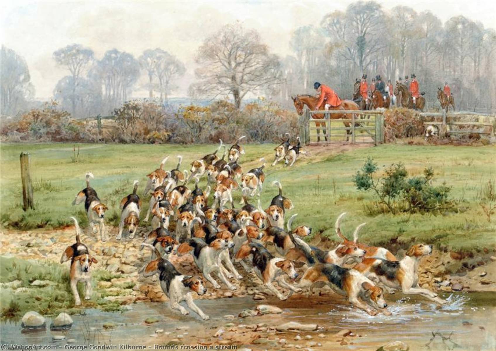 WikiOO.org - Encyclopedia of Fine Arts - Maleri, Artwork George Goodwin Kilburne - Hounds crossing a stream