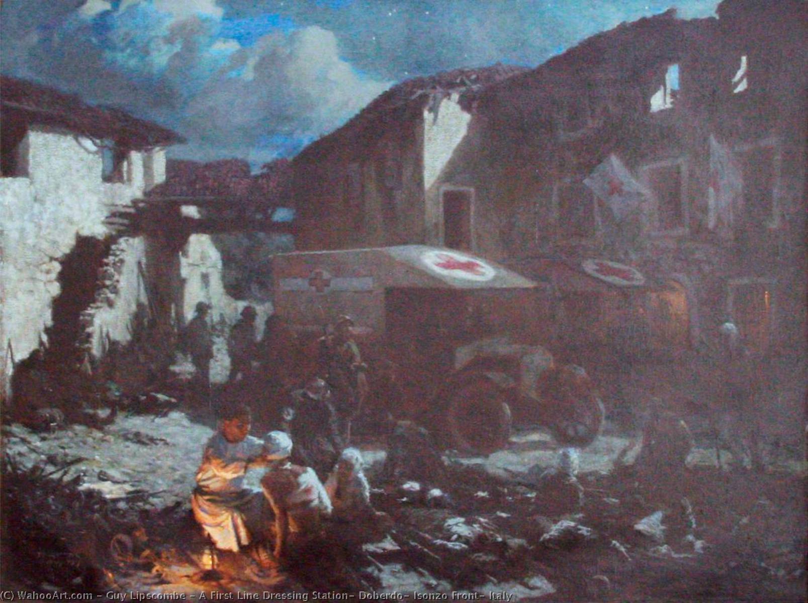 Wikioo.org - The Encyclopedia of Fine Arts - Painting, Artwork by Guy Lipscombe - A First Line Dressing Station, Doberdo, Isonzo Front, Italy