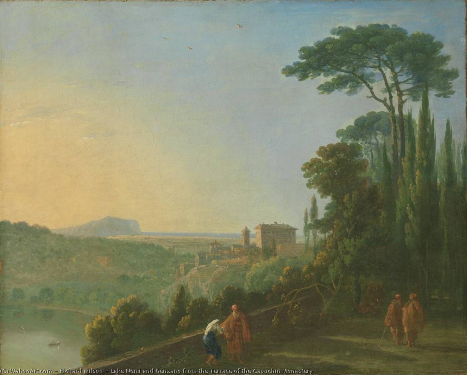 Wikioo.org - The Encyclopedia of Fine Arts - Painting, Artwork by Richard Wilson - Lake Nemi and Genzano from the Terrace of the Capuchin Monastery