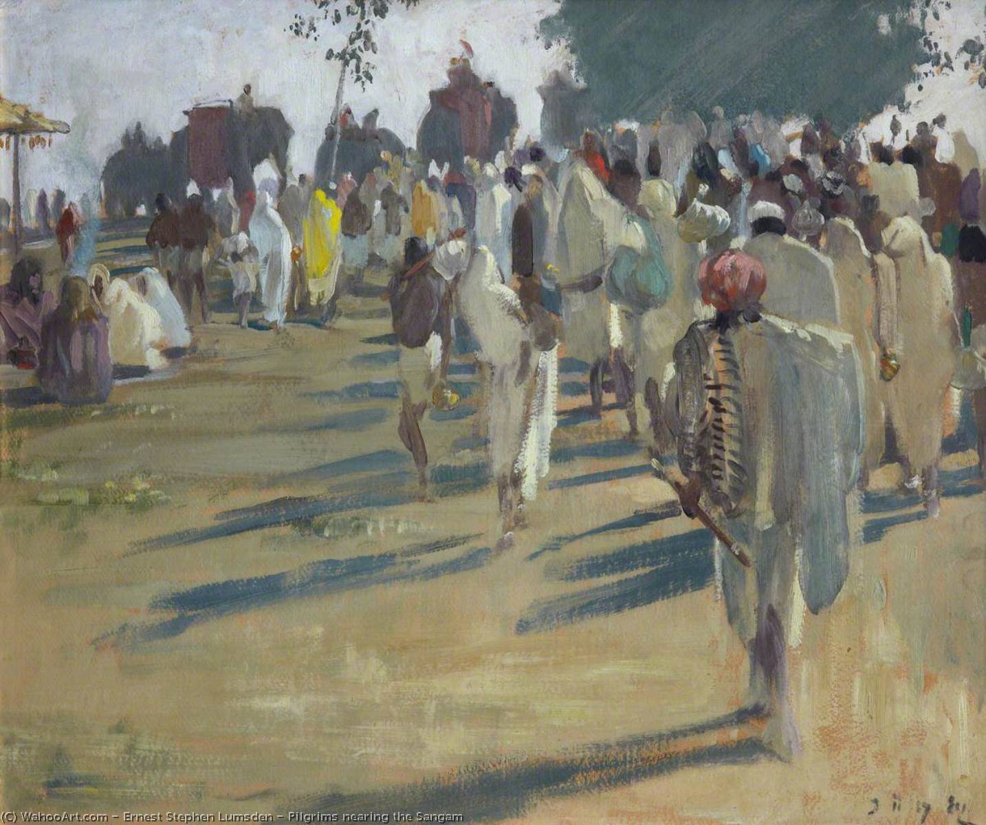 Wikioo.org - The Encyclopedia of Fine Arts - Painting, Artwork by Ernest Stephen Lumsden - Pilgrims nearing the Sangam