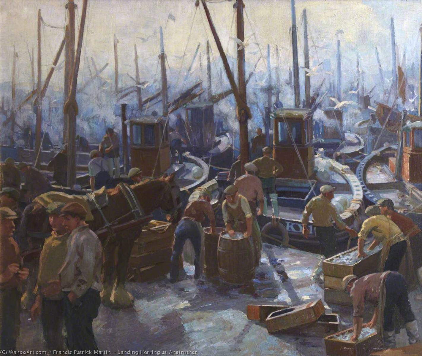 Wikioo.org - The Encyclopedia of Fine Arts - Painting, Artwork by Francis Patrick Martin - Landing Herring at Anstruther