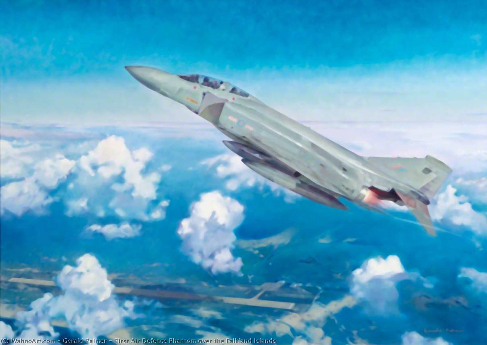 Wikioo.org - The Encyclopedia of Fine Arts - Painting, Artwork by Gerald Palmer - First Air Defence Phantom over the Falkland Islands