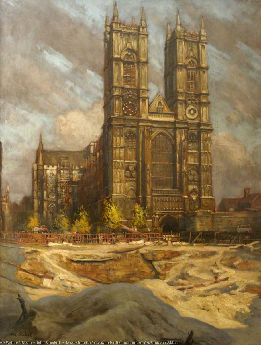 Wikioo.org - The Encyclopedia of Fine Arts - Painting, Artwork by John Crealock - Excavating for Westminster Hall in Front of Westminster Abbey
