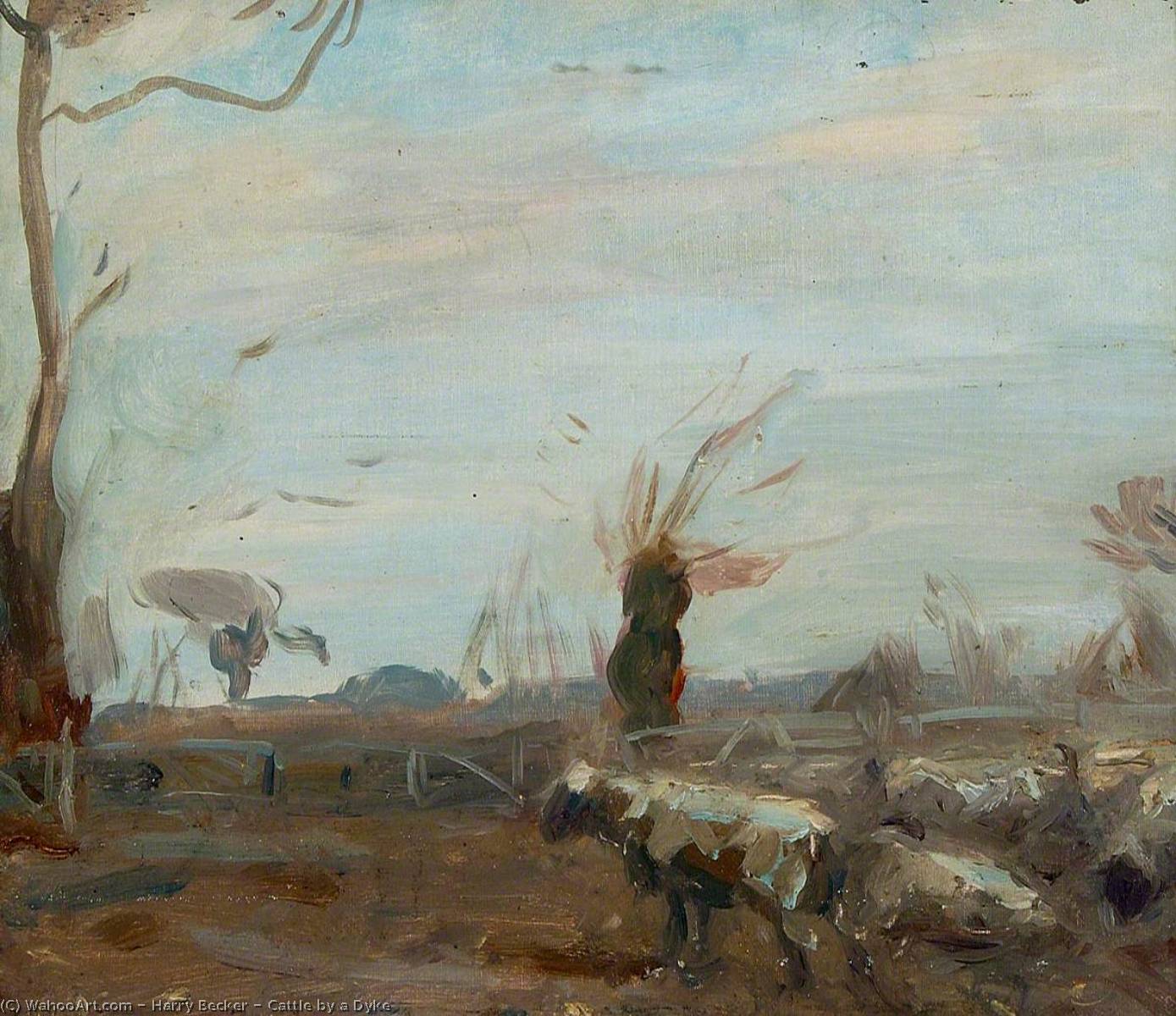 WikiOO.org - Encyclopedia of Fine Arts - Lukisan, Artwork Harry Becker - Cattle by a Dyke
