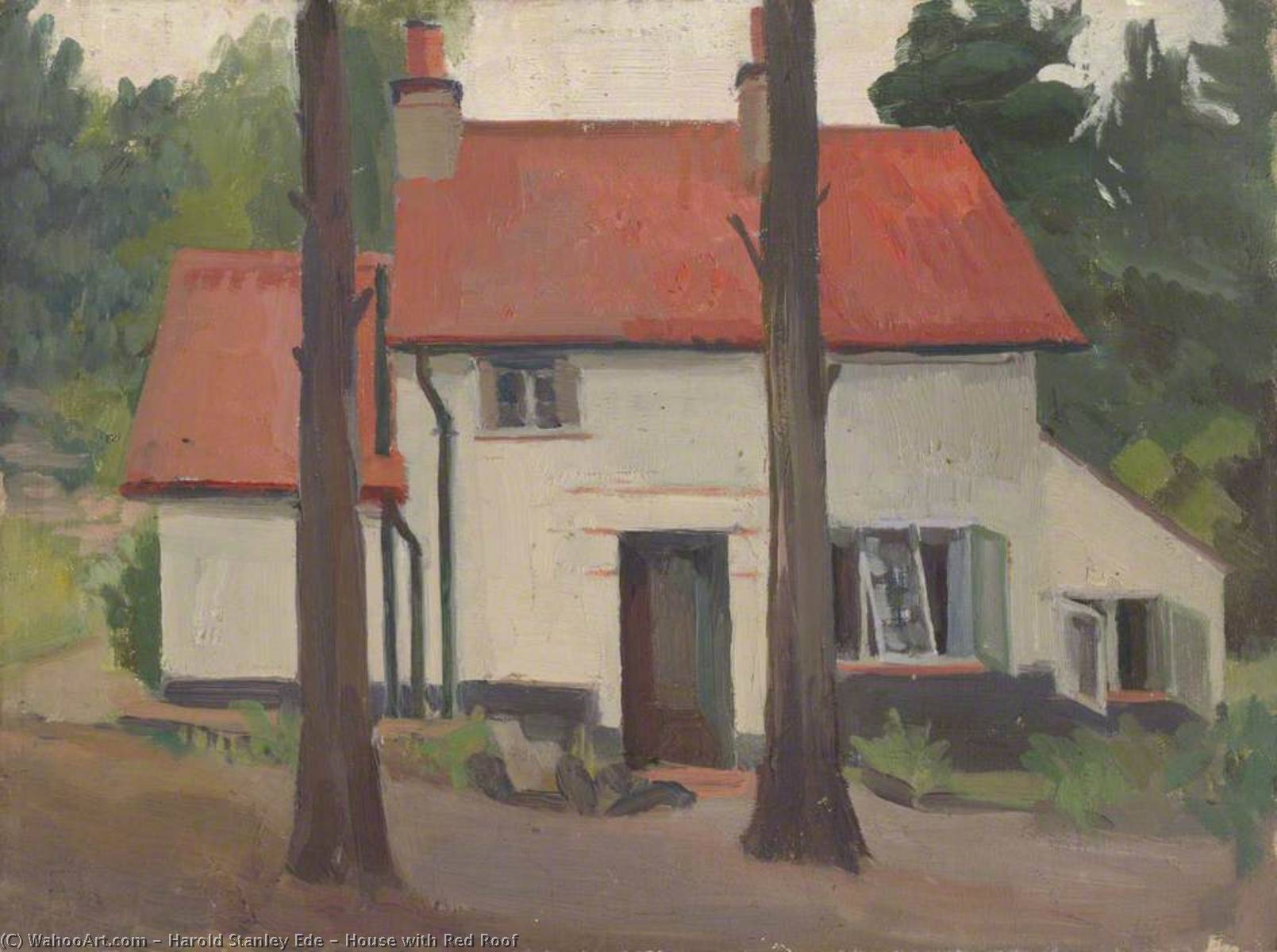 Wikioo.org - The Encyclopedia of Fine Arts - Painting, Artwork by Harold Stanley Ede - House with Red Roof